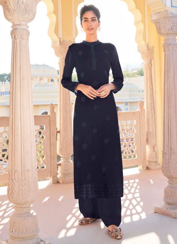Embroidered Faux Georgette Navy Blue Party Wear Kurti