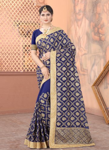 Embroidered Faux Georgette Navy Blue Traditional S
