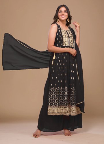 Embroidered Georgette Black Salwar Suit