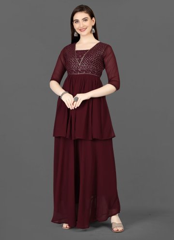 Embroidered Georgette Maroon Gown