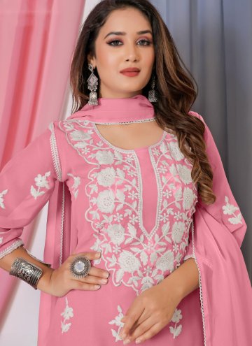 Embroidered Georgette Pink Salwar Suit