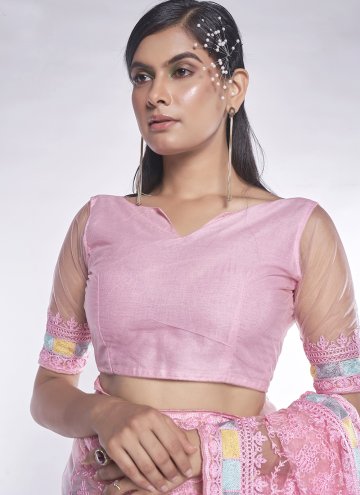 Embroidered Net Pink Classic Designer Saree