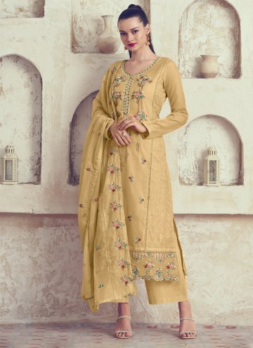 Embroidered Organza Yellow Salwar Suit