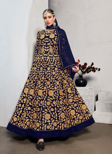 Embroidered Pure Georgette Navy Blue Salwar Suit