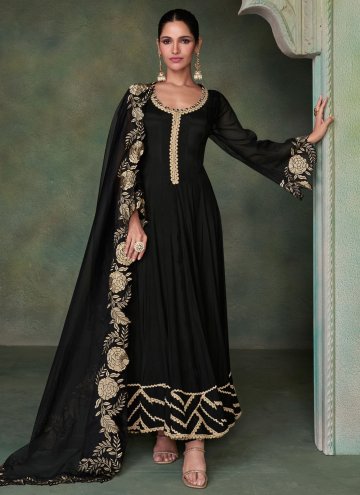 Embroidered Pure Silk Black Gown