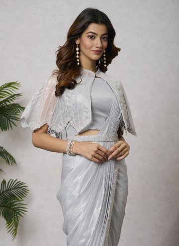 Embroidered Shimmer Georgette Grey Contemporary Saree