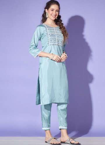 Embroidered Silk Aqua Blue Trendy Salwar Kameez