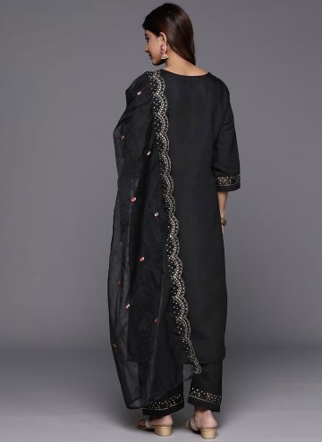 Embroidered Silk Blend Black Palazzo Suit