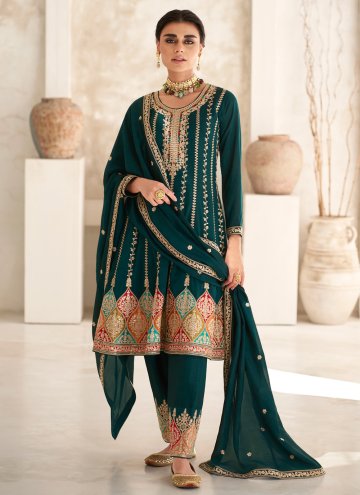 Embroidered Silk Green Salwar Suit