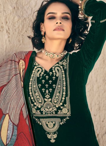 Embroidered Velvet Green Trendy Salwar Kameez