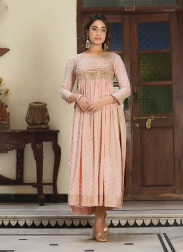 Embroidered Viscose Peach Party Wear Kurti