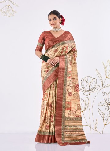 Fab Cream Silk Fancy work Designer Traditional Saree for Ceremonial