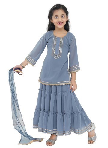 Fab Grey Georgette Embroidered Readymade Designer 