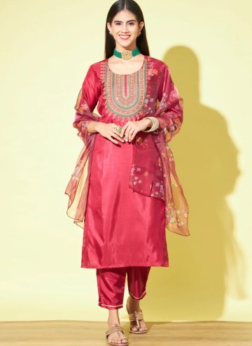 Fab Red Silk Blend Embroidered Salwar Suit