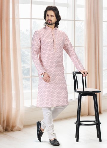 Fancy work Cotton  Off White and Pink Kurta Pyjama