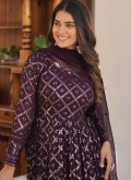 Faux Georgette Designer Gown in Purple Enhanced with Embroidered - 3