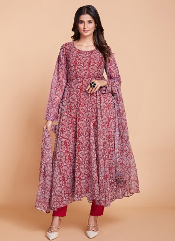 Faux Georgette Salwar Suit in Pink Enhanced with Printed
