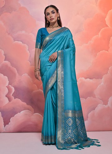 Firozi color Woven Silk Trendy Saree