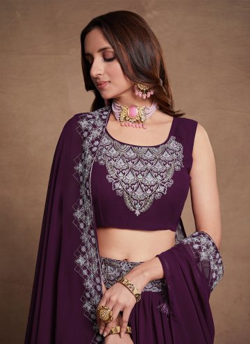 Georgette A Line Lehenga Choli in Purple Enhanced with Embroidered