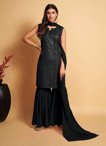 Georgette Designer Salwar Kameez in Black Enhanced