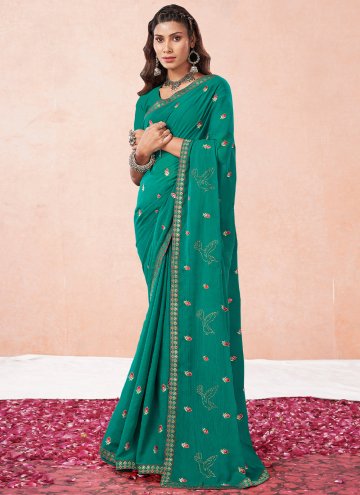 Georgette Designer Saree in Green Enhanced with Embroidered