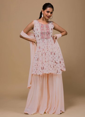 Georgette Palazzo Suit in Peach Enhanced with Embroidered