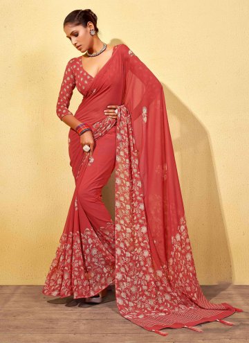 Georgette Printed Sarees in Pink Enhanced with Foil Print