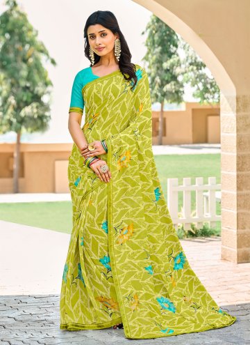 Georgette Trendy Saree in Green Enhanced with Bord