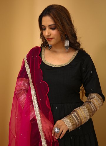 Glorious Black Art Silk Embroidered Anarkali Salwar Kameez