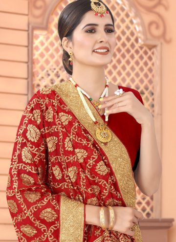 Glorious Embroidered Faux Georgette Red Designer Traditional Saree