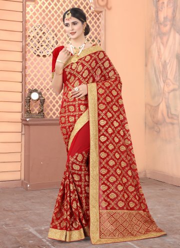 Glorious Embroidered Faux Georgette Red Designer T