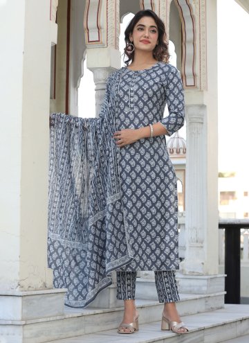 Glorious Grey Cotton  Printed Salwar Suit