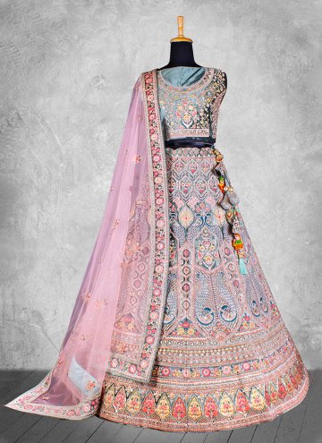 Glorious Multi Colour Velvet Embroidered Lehenga Choli