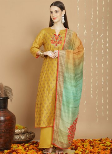 Glorious Mustard Chanderi Silk Embroidered Designer Salwar Kameez