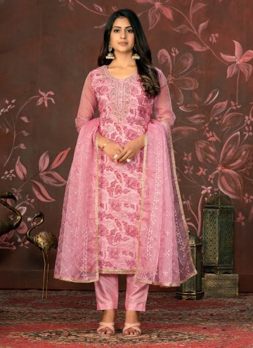 Glorious Pink Organza Hand Work Pant Style Suit