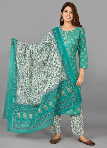 Glorious Printed Cotton  Green Designer Salwar Kam
