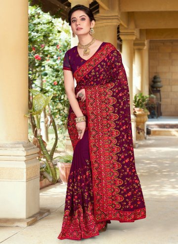 Glorious Purple Georgette Embroidered Classic Desi