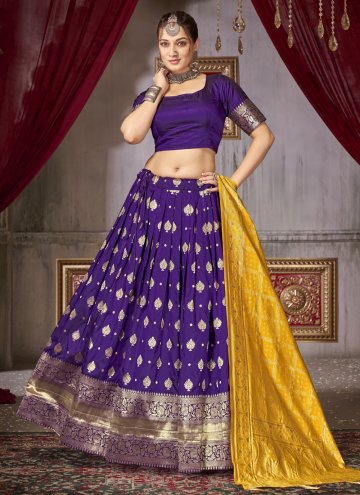 Glorious Purple Jacquard Silk Woven Designer Lehen