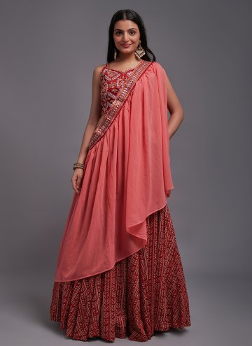 Glorious Red Viscose Embroidered A Line Lehenga Ch