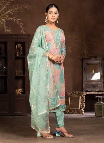 Glorious Sea Green Organza Embroidered Trendy Salwar Suit for Ceremonial