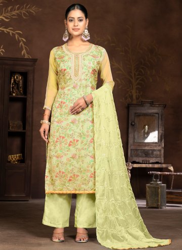 Glorious Yellow Organza Embroidered Trendy Salwar Suit for Ceremonial