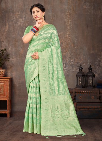 Gratifying Fancy work Cotton  Green Classic Designer Saree