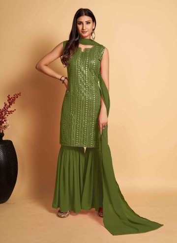 Gratifying Green Georgette Sequins Work Salwar Suit for Casual