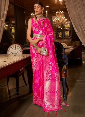 Gratifying Pink Handloom Silk Woven Contemporary Saree