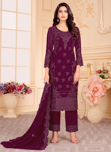 Gratifying Purple Faux Georgette Embroidered Trend