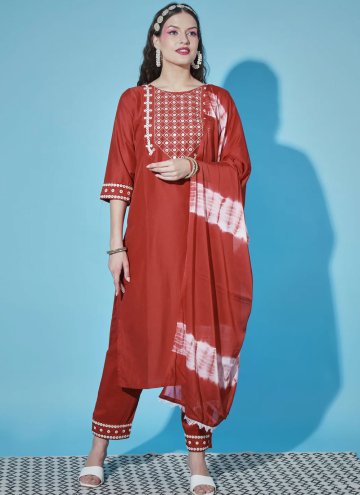 Gratifying Red Chinon Embroidered Salwar Suit for 