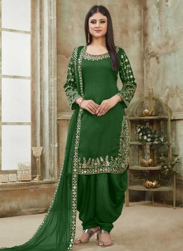 Green Art Silk Embroidered Designer Patiala Salwar Kameez