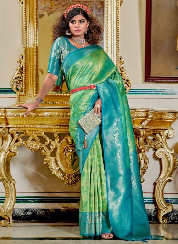 Green Banarasi Woven Contemporary Saree for Mehndi