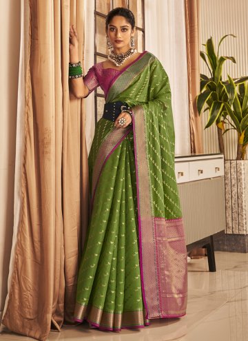 Green Banarasi Woven Designer Saree