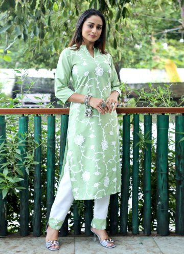 Green Blended Cotton Embroidered Pant Style Suit for Ceremonial